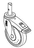 Swivel cast. 125 lock.,DIN-Pin air iden.