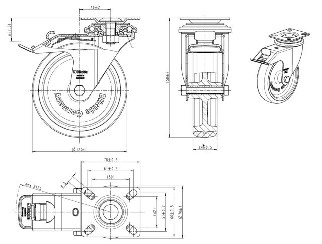Lenkrolle mit FS 331R Ø 125 mit Platte