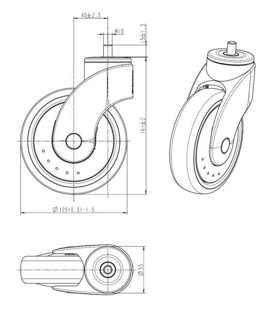 L-Rolle 125 R-Loch, M10, PA (grau)
