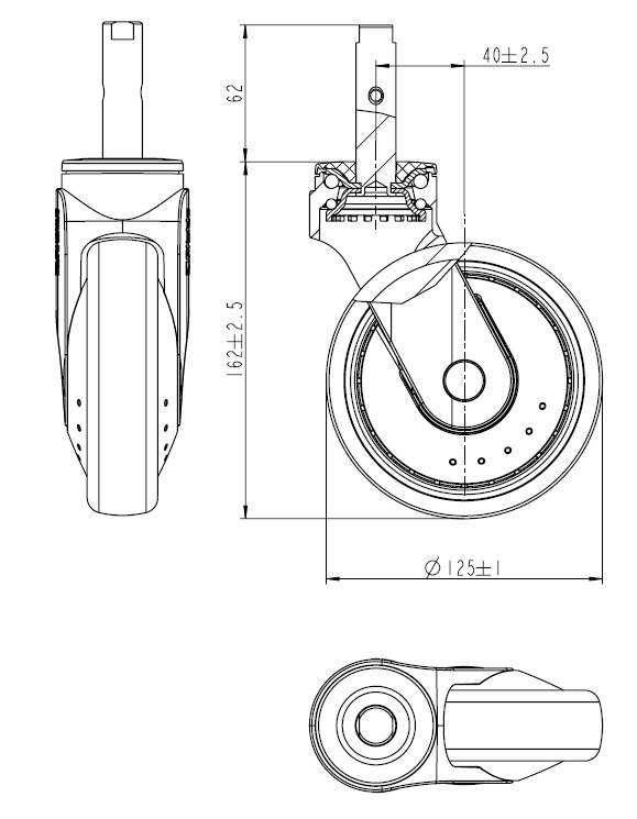 Swivel castor 125,DIN-Zpf,PA air iden.