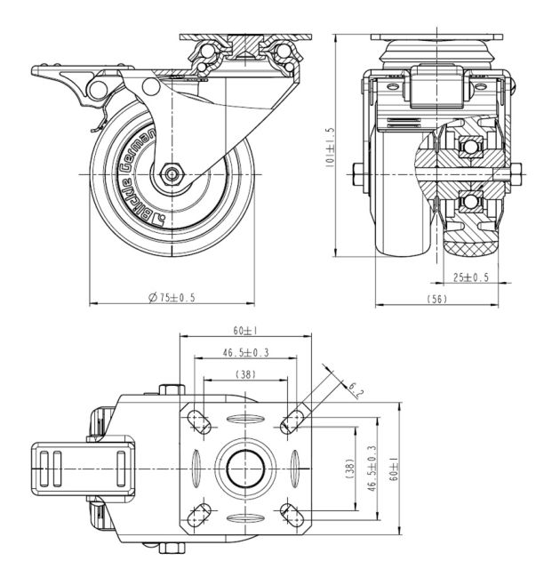 ROUE GUIDAGE DOUBLE75 AVEC FREIN