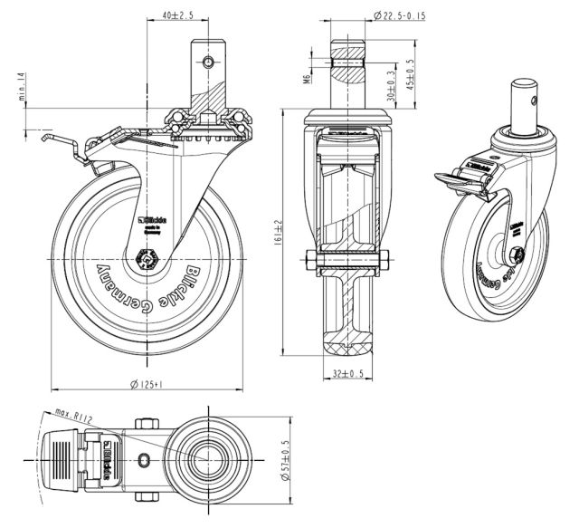 L-Rolle125 Festst.Zpf,RD22.5, verz. (gr)