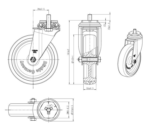 L-Rolle 125 M10x15 verz. (grau)