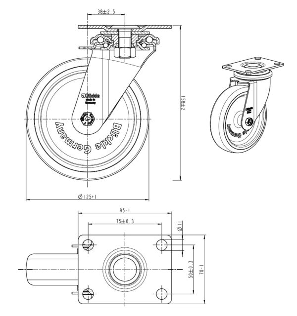 L-Rolle 125 DIN-PL verz (grau)