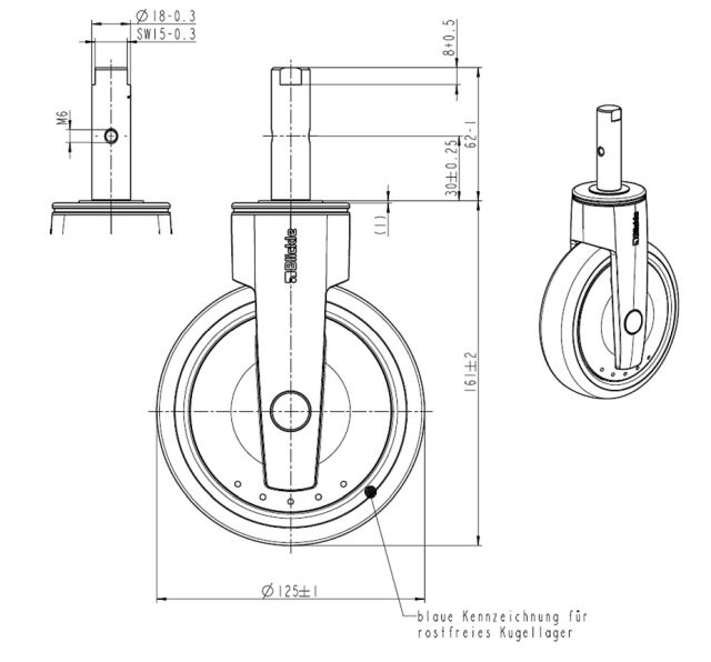 B-Rolle 125 DIN-Zpf, PA (grau)